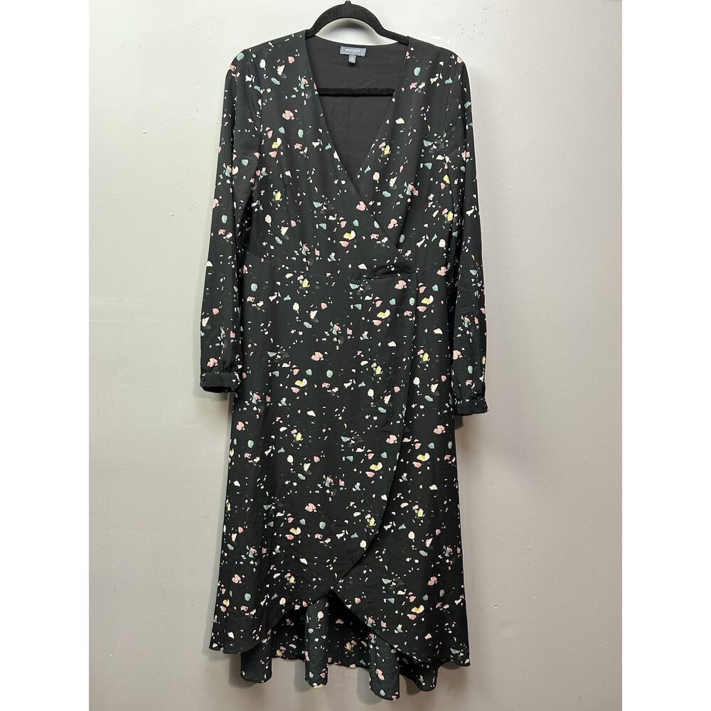 Madison size L‎ black green pink floral long sleeve maxi flare dress